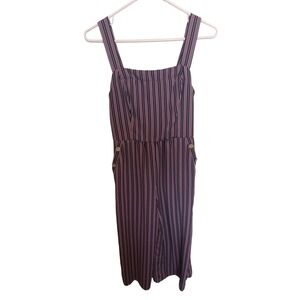 Xhilaration Womens Striped Wide Leg Jumpsuit Navy Pink Smocked Back Small
